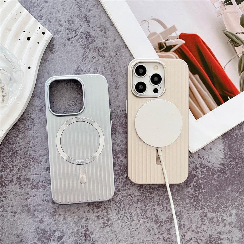 Luxury Corrugated Pattern Matte Magnetic Case For iPhone 16 15 14 13 Pro Max Plus For Magsafe Wireless Charge Hard PC Cover