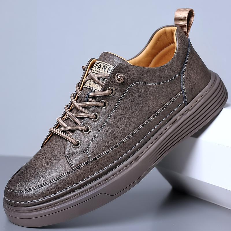 Fashion Summer Retro British Men Casual Shoes Italian Handmade Luxury Brand Cow Leather Black Sneakers Outdoor Walk Skateboard Shoes Men