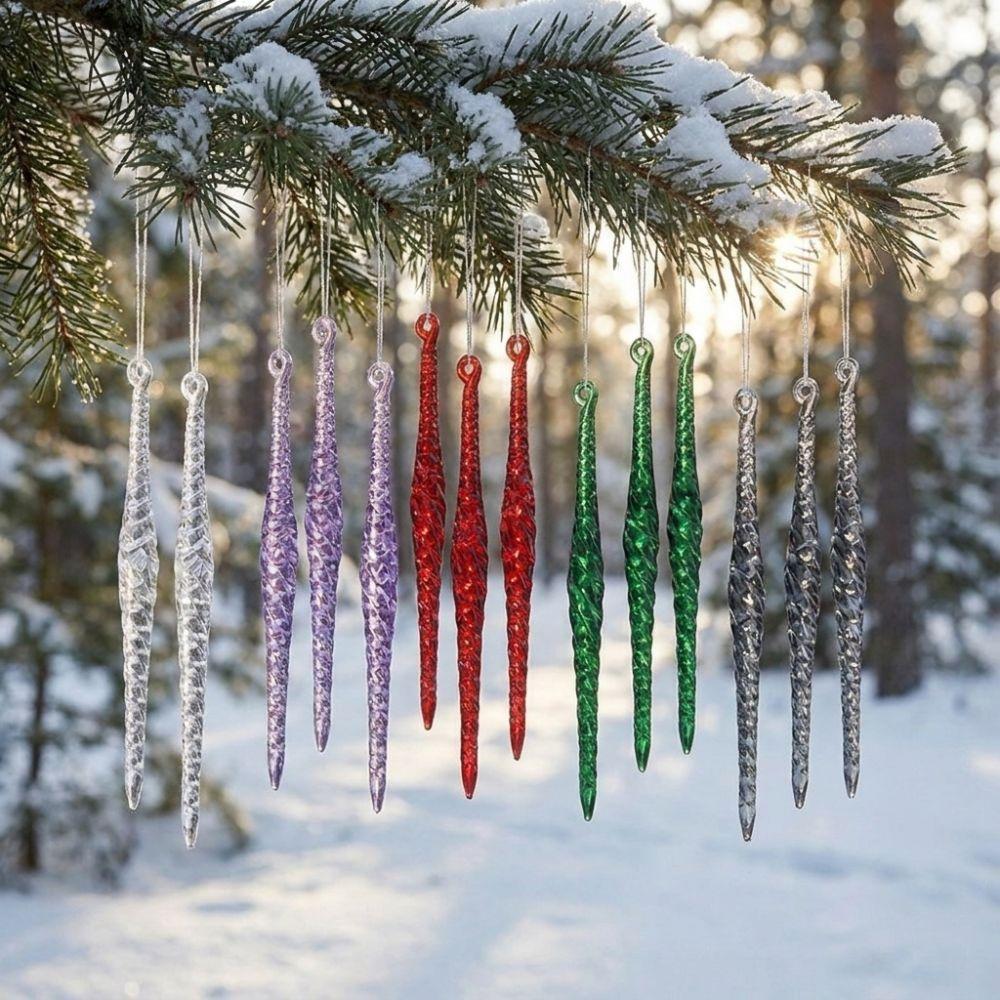 12 Stück Acryl Klar Weihnachtsbaum Eiszapfen Ornamente Weihnachtsbaum Hängende Deko Feiertags Festlich
