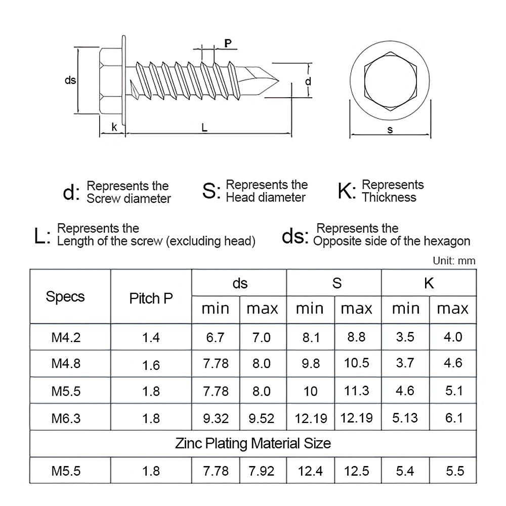 Hex Washer Head Self Drilling Tapping Screw Stainless Steel/Color Zinc M4.2 M4.8 M5.5 M6.3 Hardiflex Screws for Sheet Metal