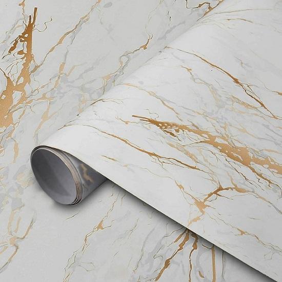 @ White And Golden Matt Marble Wallpaper For Peel & Stick Paper 260Gm Zr-4031-60%Off