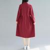 Mori Girl Autumn Spring Women Midi Shirt Dress Pink Wine Red Loose Cardigan Cotton Linen Retro Dress