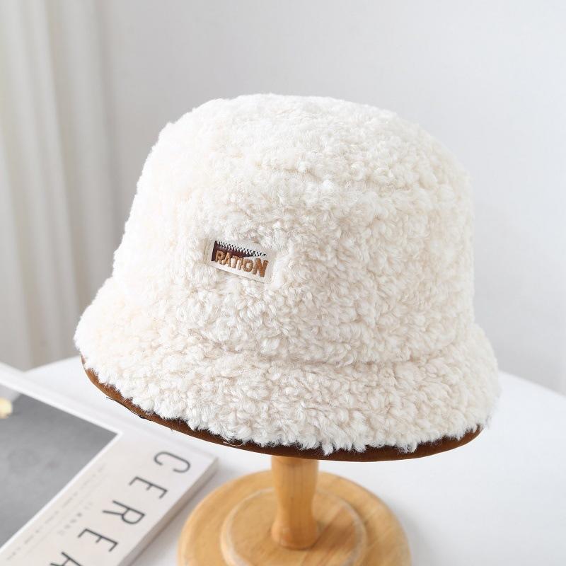 Bucket Hat Women Autumn and Winter Lamb Plush Cold Hat Thickened Warm Cold Basin Hat Fashion