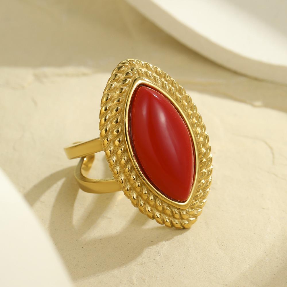 

Кольцо с глянцевым блеском и текстурой натурального камня, широкое открытое кольцо на палец из нержавеющей стали, ювелирный подарок красный