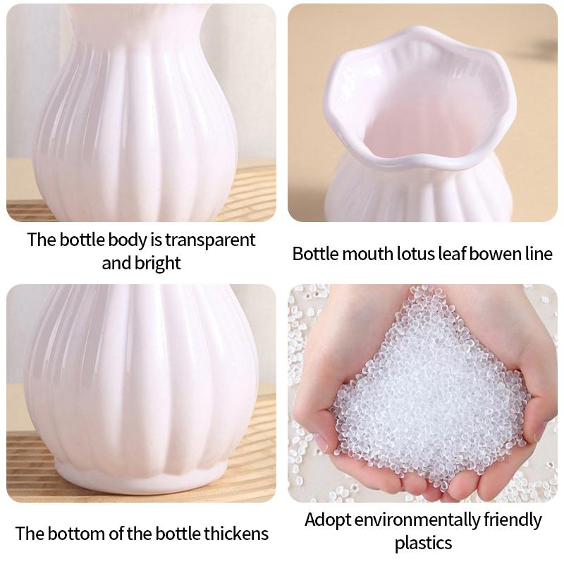 Imitation Ceramic Flower Vase Nordic Solid Color Plastic Dried Plants Vase Flower Arrangement Container Home Living Room Decor