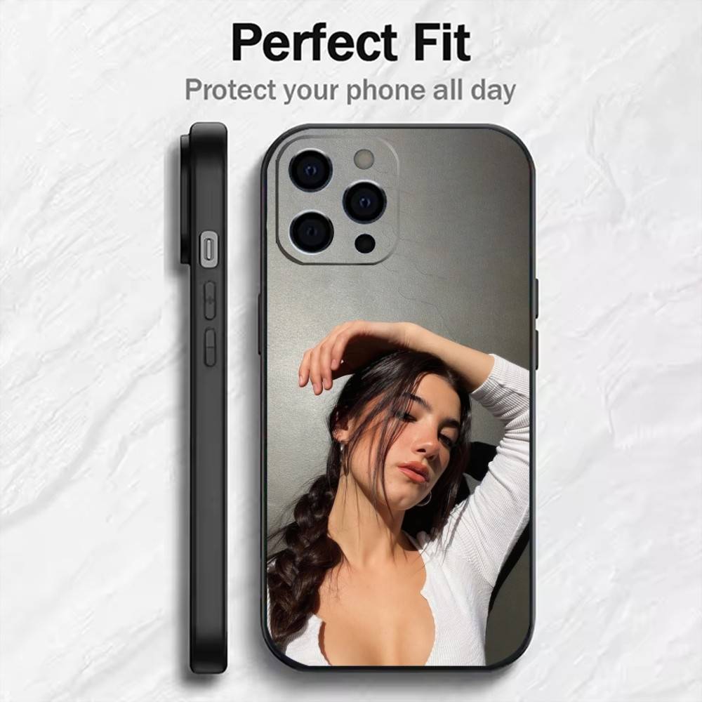TK-CD C-Charli D-Amelio  Aesthetic Phone Case For iPhone17,16,15,14,13,12 Plus,Max Soft Silicone Black Cover