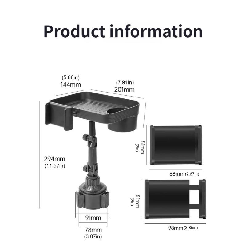 Universelles Fahrzeugzubehör mit integrierter Handyhalterung, drehbarem Getränkehalter und Ablagefach für bequeme Navigation