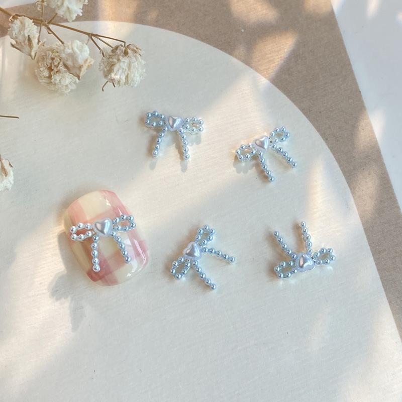 10Pcs Cute Macaron Colored 3D Resin Pearl Bow Nail Art Charms Japanese Preal Bowknot Ribbon Nail Art Decorations For Diy Nails