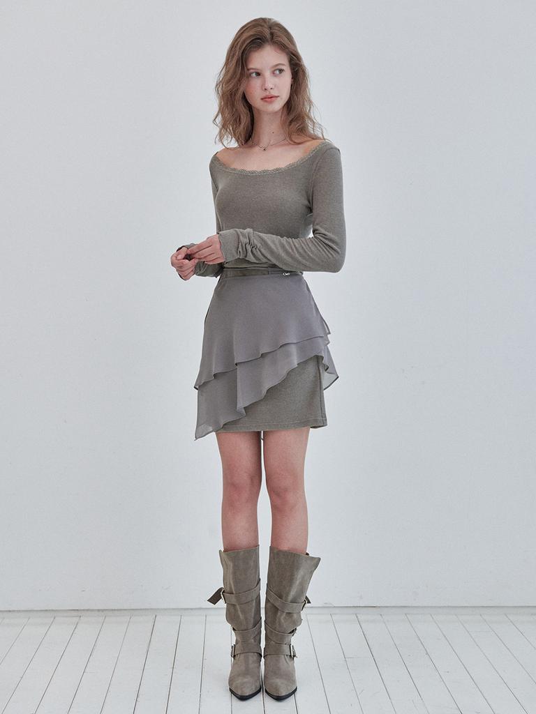 Oal Lace Jersey Mini Dress Wrap Skirt Set_Cocoa