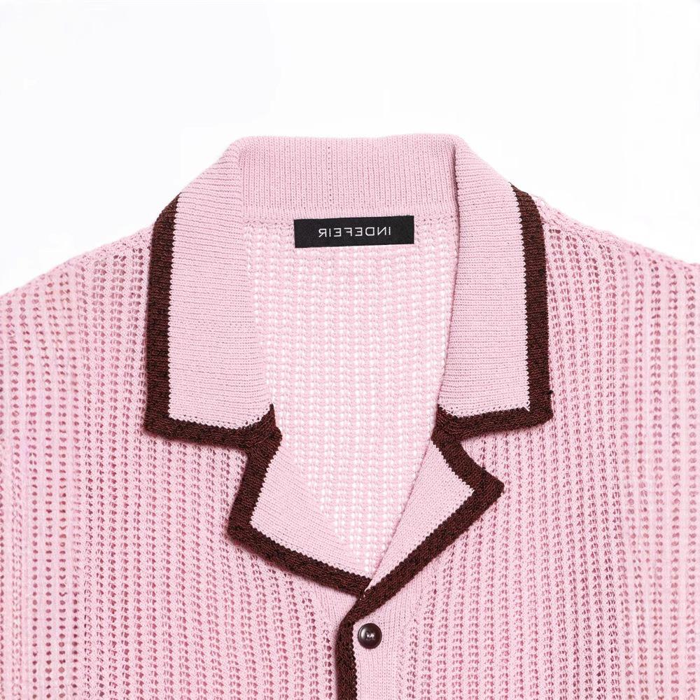 TAOP&ZA Women's Summer Commuter Knitted Shorts Set with Turn-Down Collar and Short Sleeves