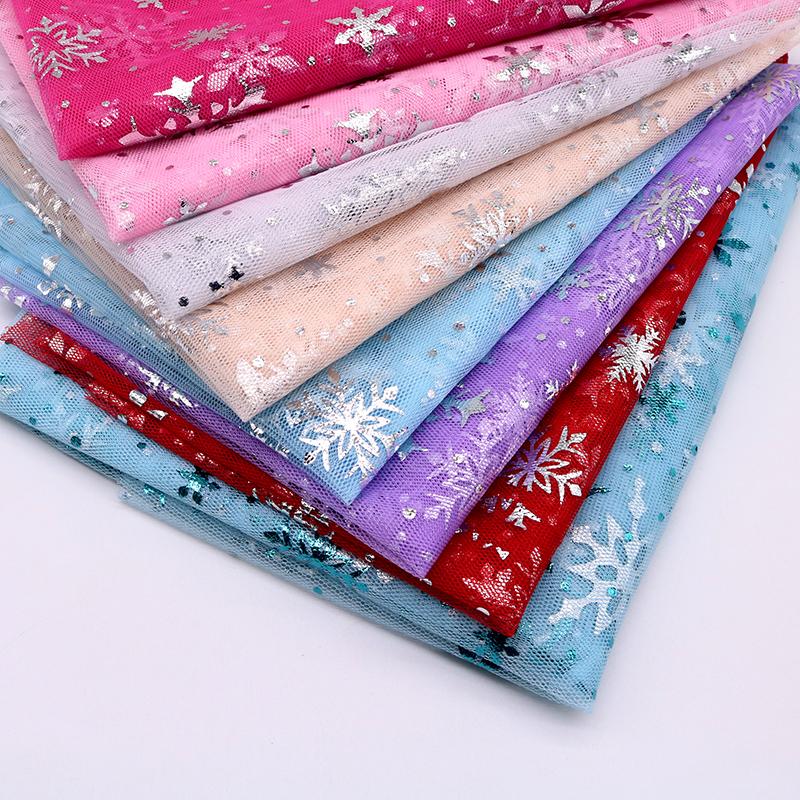 Mesh Fabric Snowflake Pattern Gauze Fabric Polyester Fabric 1meter/Lot For Birthday Party Wedding Decor Tutu Sewing