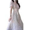 Coffee Break French White Lace V-Neck Bubble Sleeve Dress Summer Female Gentle Wind Fairy Dress Temperament Long Dress