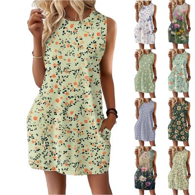 Women's Casual And Fashionable Round-neck Sleeveless Printing Mid Length Dress