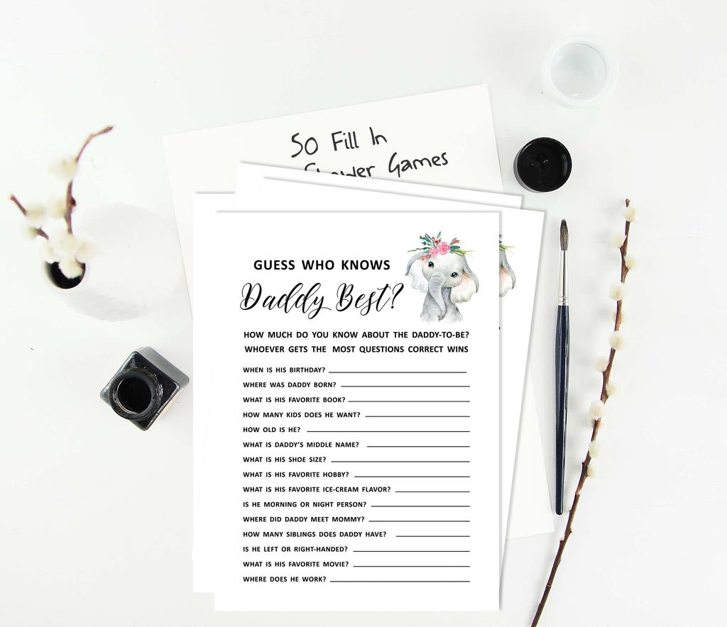 Inkdotpot Baby Shower Game Set Of 50 BabyA  AlphabetA  ABCA  Game Baby Elephant Girl Jungle Animals Party