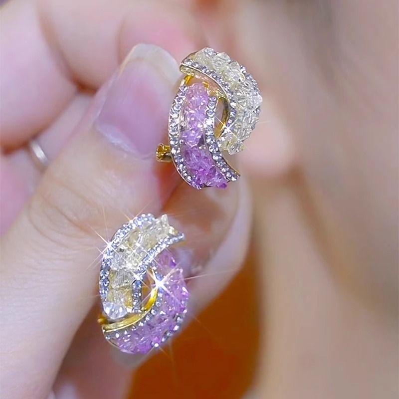 

Temperament Super Shiny Contrast Color Purple Rhinestone Studs High-End Elegant Elegance Design Sense Earrings Spring and Summer New Earrings Women Contrast Color purple rhinestone