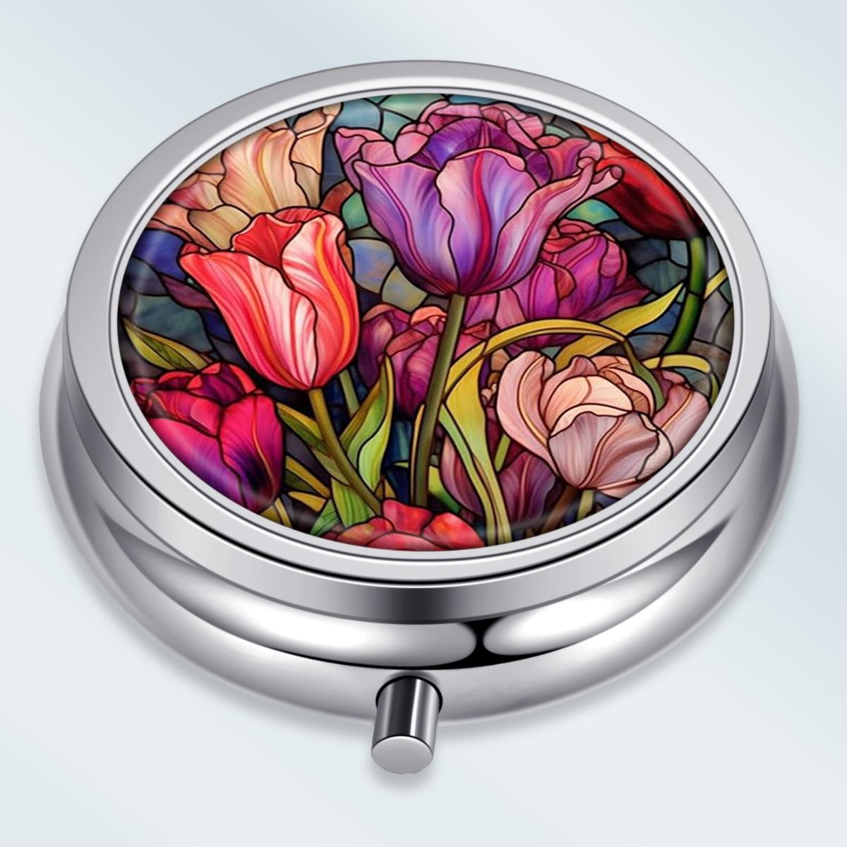 

Portable Pill Box with 3 Compartments, Mini Metal Medicine Organizer Case, Cute Printed Pill Container for Vitamins, Pills, Jewelry, Travel, Daily Use разноцветный