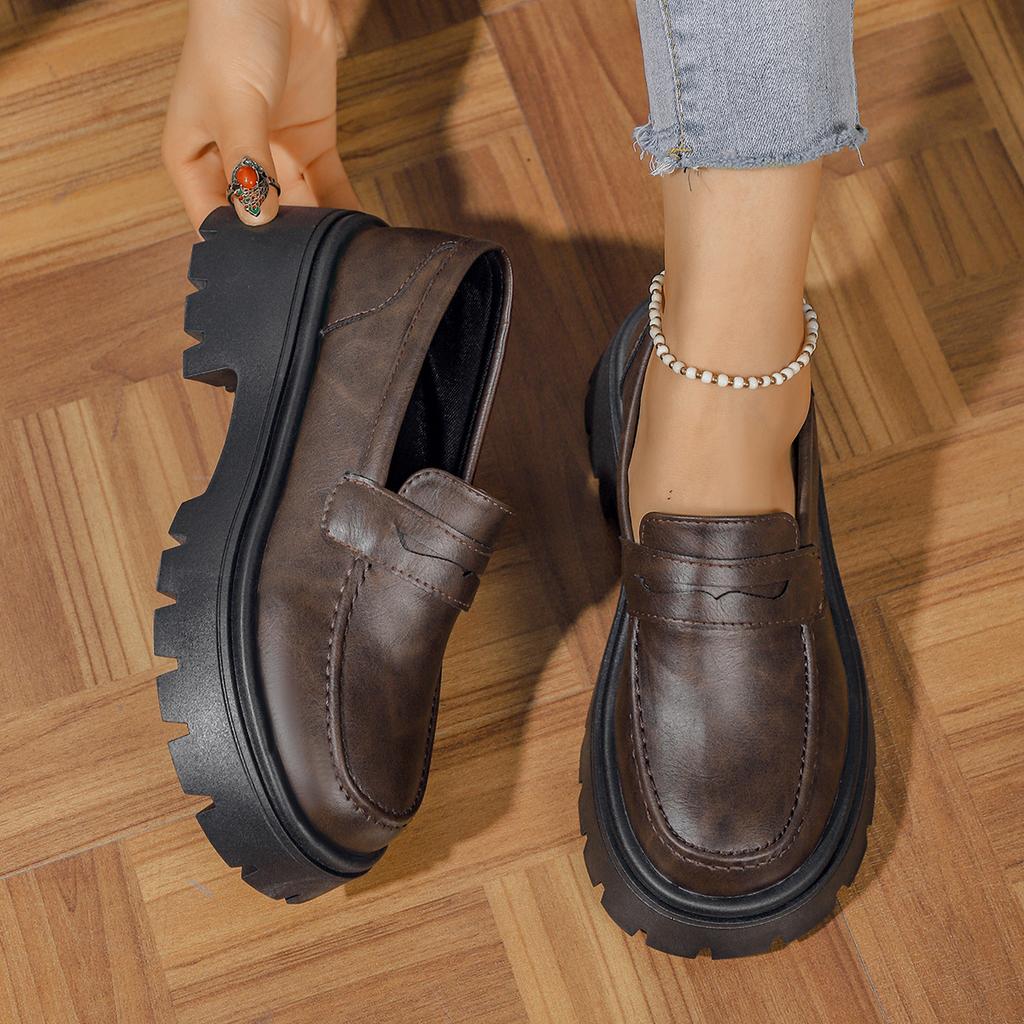 Thick-soled heightening small leather shoes women's fashion French one-pedal retro large-size single shoes loafers women's shoes versatile