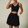 Womens Seamless High-Elastic Tennis Skort Set With Sports Tank Top Breathable Nylon Spandex Athletic Wear Yoga Running