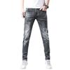 Letter Embroidery Fashion Brand Jeans for Men's Spring New Grey Straight Tube Elastic Pants for Men's Printed Pants