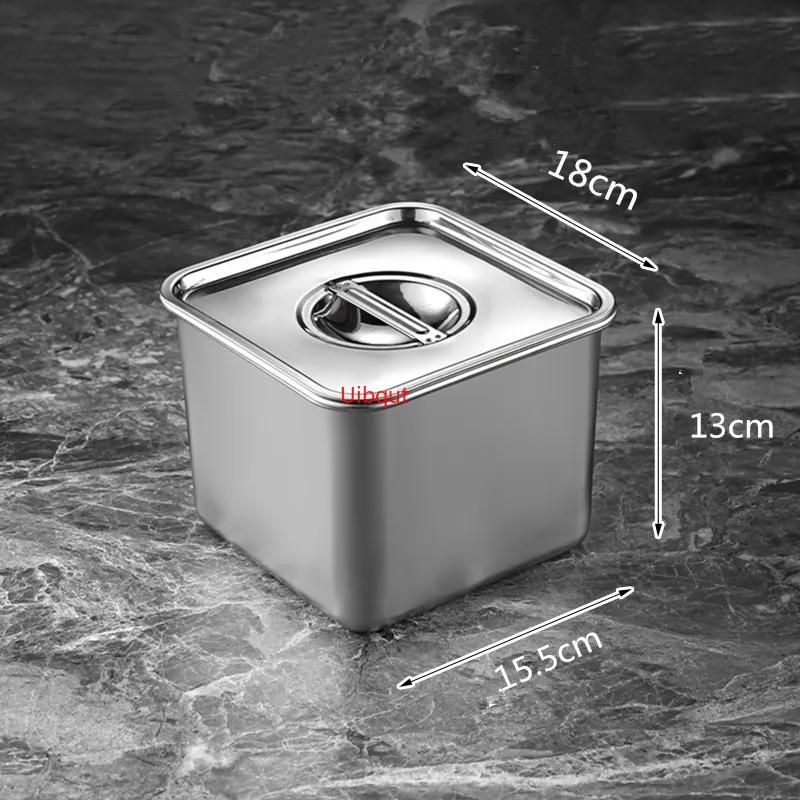 Stainless Steel Tank Box with Cover Kitchen Oil Basin Square Barrel Storage Bottle Seasoning Box Jars and Lids Spice Jars Set