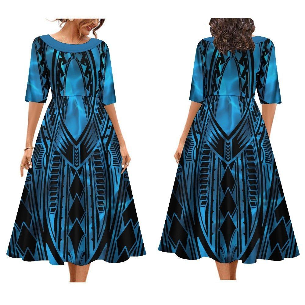 2025 Women's Dress Summer Short Sleeve High Quality Dress Soft Fabric Art Maxi Summer Polynesian Custom Maxi Dress