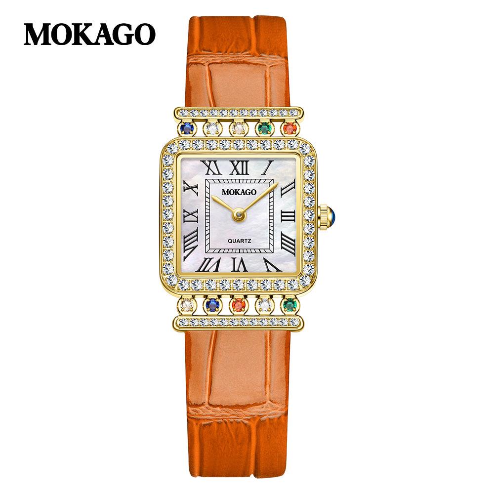 MOKAGO Crystal Mother-of-Pearl Roman Numeral Luxury Women s Diamond Watch