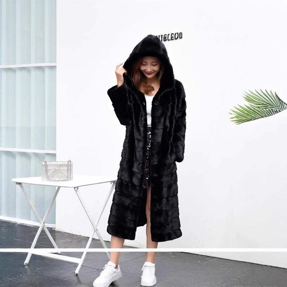 2024 Women's Faux Mink Fur Hooded Long Coat – Slim Fit