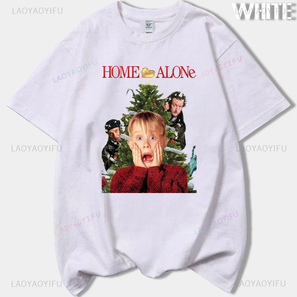 Vintage Classic Funny Home Alone Macaulay Culkin Movie Printed Tshirt Woman Man Merry Christmas Cotton Shortsleeved Tshirt