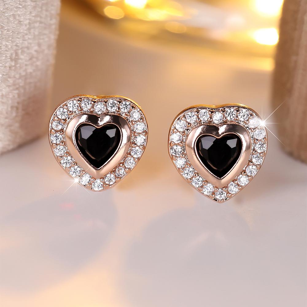 

Серьги-гвоздики в форме сердца из розового золота для женщин, блестящие красные, зеленые, синие, циркониевые, маленькие, модные, ювелирные изделия, подарок на вечеринку чёрный/розового золота