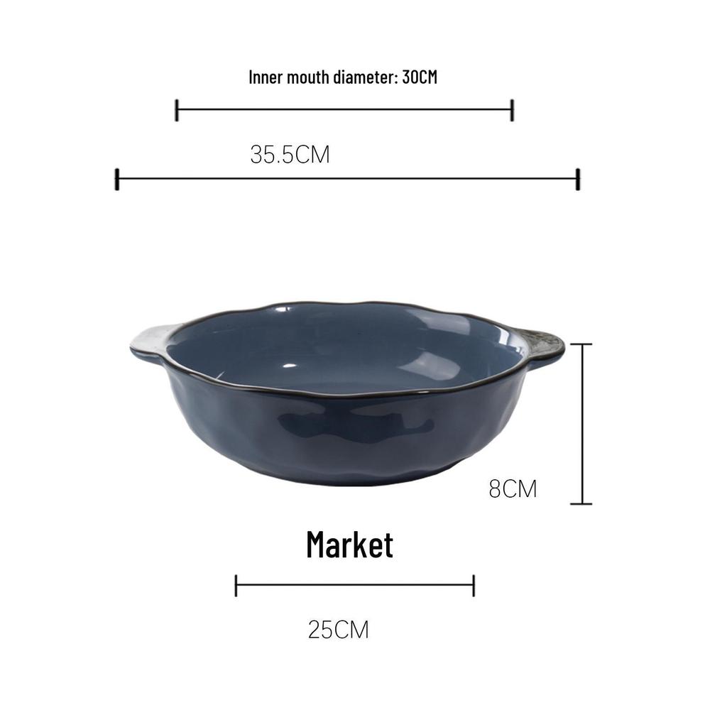 14-Zoll Keramikschüssel mit Doppelohren für Sauerkrautfisch & Suppe, Mao Xue Wang Stil