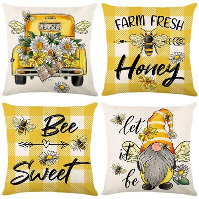 Plaid Print Pillow Case Fairy Bee Linen Cushion Cover Sofa Bedroom Headboard Cushion Cover