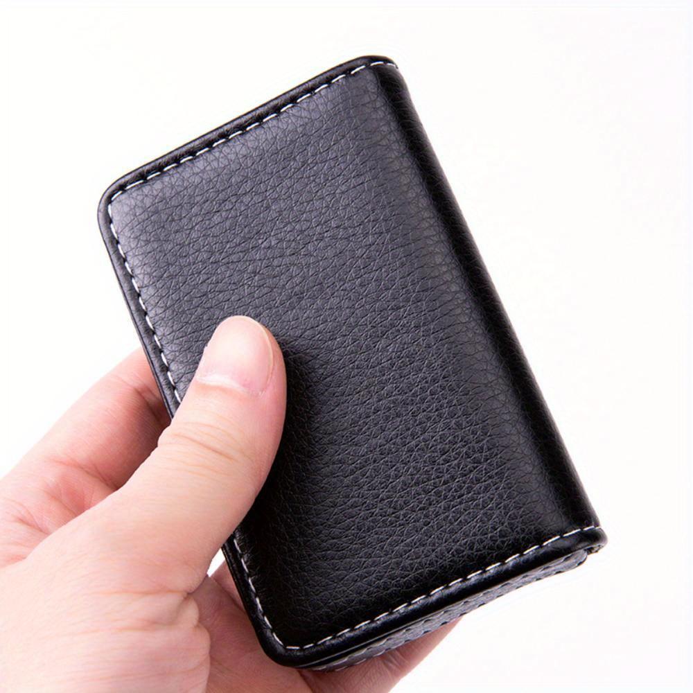 Sized Stitched PU Leather Credit Card Holder Visiting Business Card Case Wallet with Magnetic Shut for Men & Women