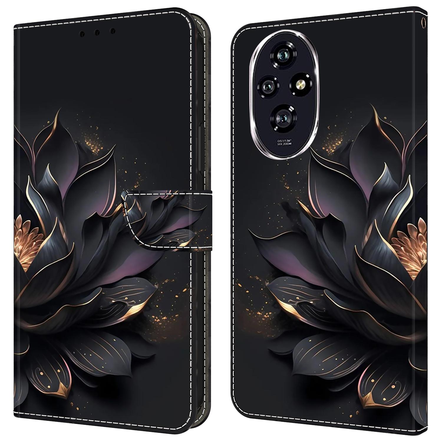 

Для Honor 200 Pro 5G Чехол-кошелек Магнитная застежка 3D узор Кожаный чехол для телефона Purple Lotus