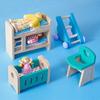 Wooden Doll House Furniture Baby Room Set Miniature Models DIY Assembled Toys with Chair Bed Stroller