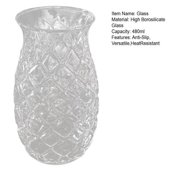 Ananasgeprägtes Glas, 480ml Saftbecher für Kaltgetränke, Sodawasser-Kaffeeglas für die Hausbar, Vintage-Geschenk für Frauen
