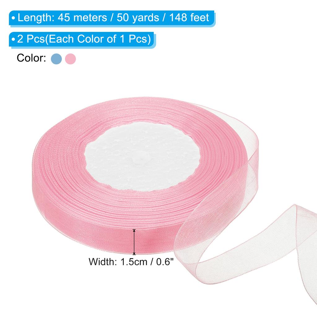 Organza Ribbon 100 Yard Gift Wrapping Ribbon for Bouquet Cake Invitations Card Decoration Home Decoration (50Yard/Roll) 0.6 Inch
