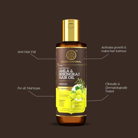 KHADI NATURAL Amla & Bhringraj Haaröl | Kräuteröl zur Förderung des Haarwachstums | Nicht-klebriges Haaröl | Silikon- & Mineralölfrei | 200ml