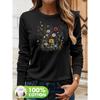 100% Cotton Floral Print Long Sleeve T-Shirt Fall Winter Round Neck Top with Vibrant Flower Design Casual Aesthetic T Shirt