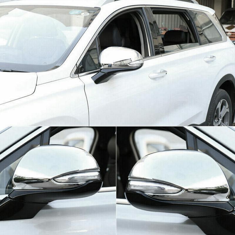 1 Pair Car Left Right Side Rear View Mirror Cover Trim Cap Fit for Hyundai Santa Fe     Silver Chrome ABS