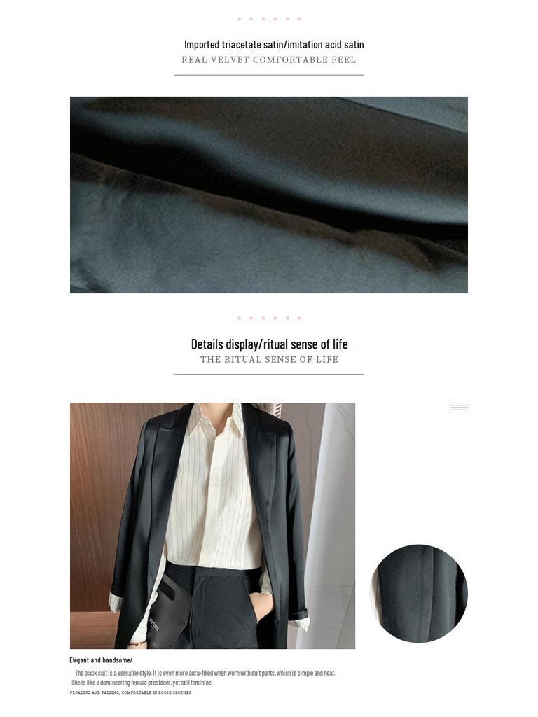 Women's Slim Black Suit with Unique Design - Imported Fabric, Mid-Length Autumn Jacket, Slim Fit.