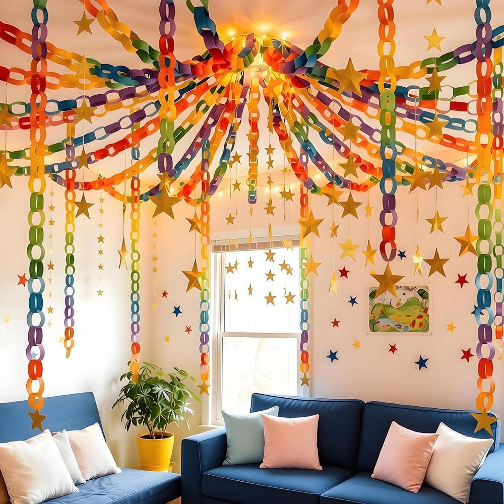 300PCS/Set DIY Paper Chain Garland Strips Mixed Color Colorful Garland Strips Home Decoration