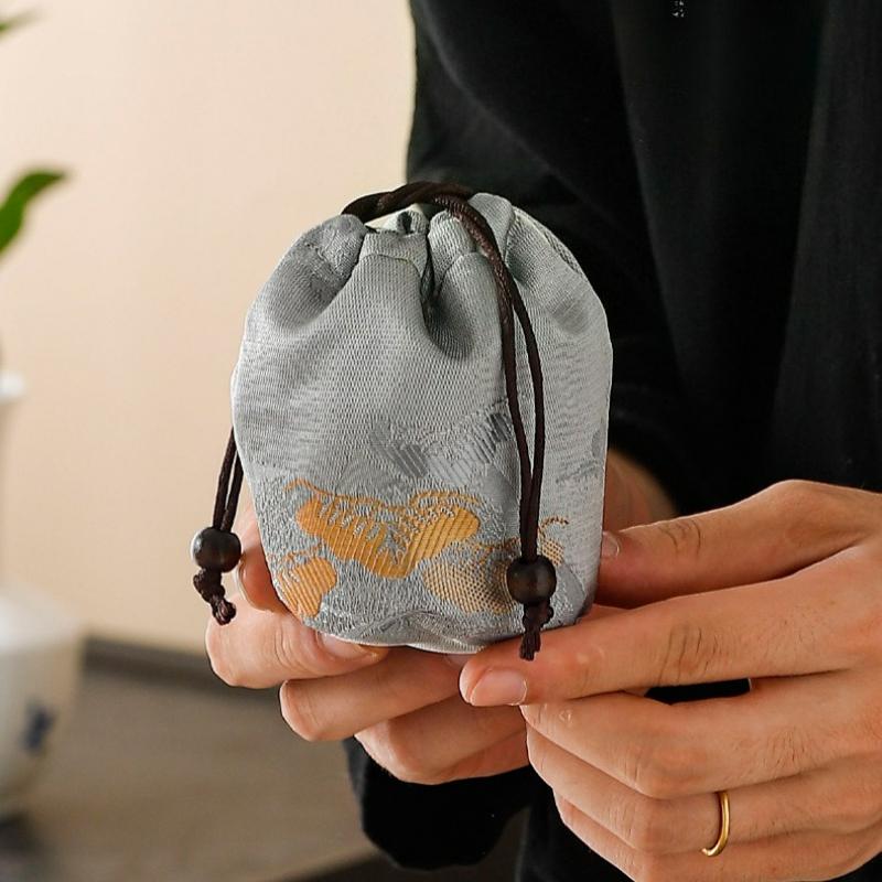 Vintage Portable Storage Bags Chinese Style Teacup Drawstring Cloth Pouch Jewelry Teaware Organizer Pouches Protective Sleeve