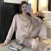 2025 Women's Light Luxury Leopard Print Ice Silk Pajamas Set - Lapel, Long Sleeve, Long Pants, Wear Indoors or Outdoors.