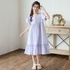 Girls' Fashion Light Purple Dress Summer Children's Elegant Puff Sleeve Cotton Dress