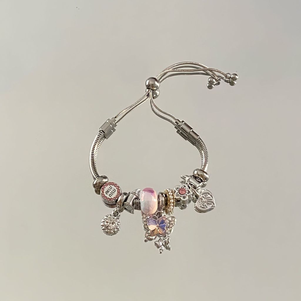 Minimalist Bear Butterfly Charm Beaded Bracelet With Rhinestones For Women And Men