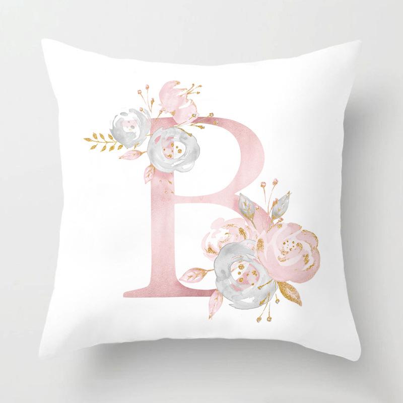 Rosa alphanumerisch bedrucktes Muster Polyester Kissenbezug für Zuhause Wohnzimmer Sofa Autodekoration Lendenkissen Kissenbezug