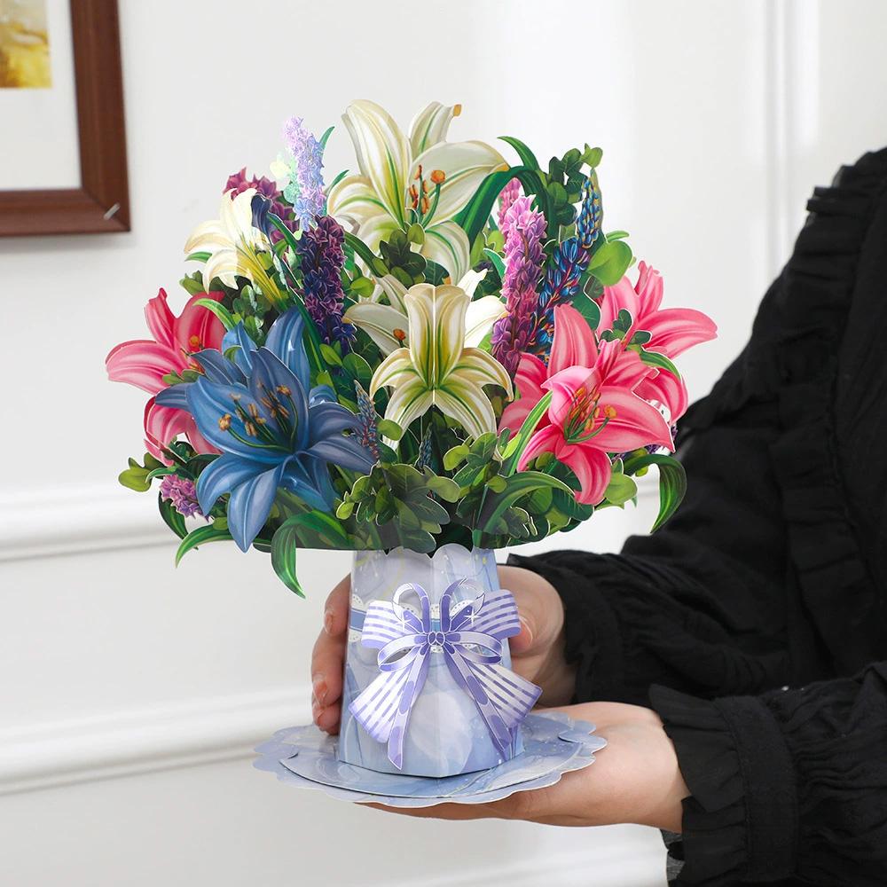 Premium 3D Pop Up Flower Bouquet Card Mothers Day Present Valentines Day Anniversary Birthday Greeting Cards Thank You Wishes Gifts