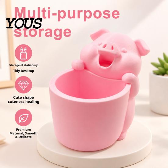 Makeup Brush Cup for Vanity 3D Printed Cute Piggy Storage Pot, Cartoon Pig Shaped Pen Holder, Desktop Clutter Organizer Organizer, Multifunctional