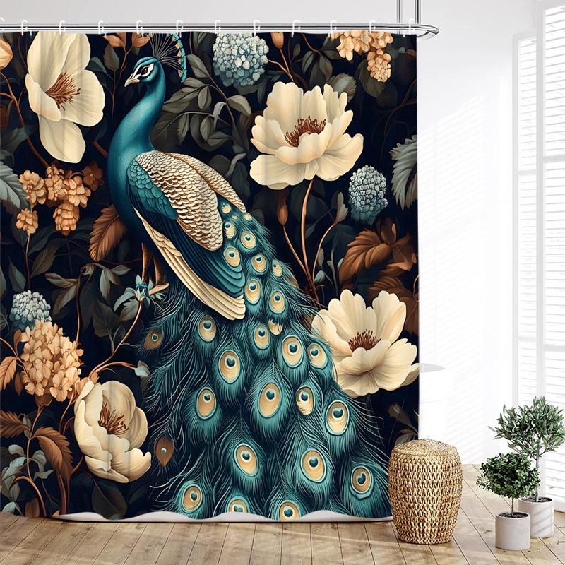 Floral Peacocks Shower Curtain Tree Cave Jungle Flowers Green Plants Birds Modern Home Bathroom Decor Bath Curtains With Hooks