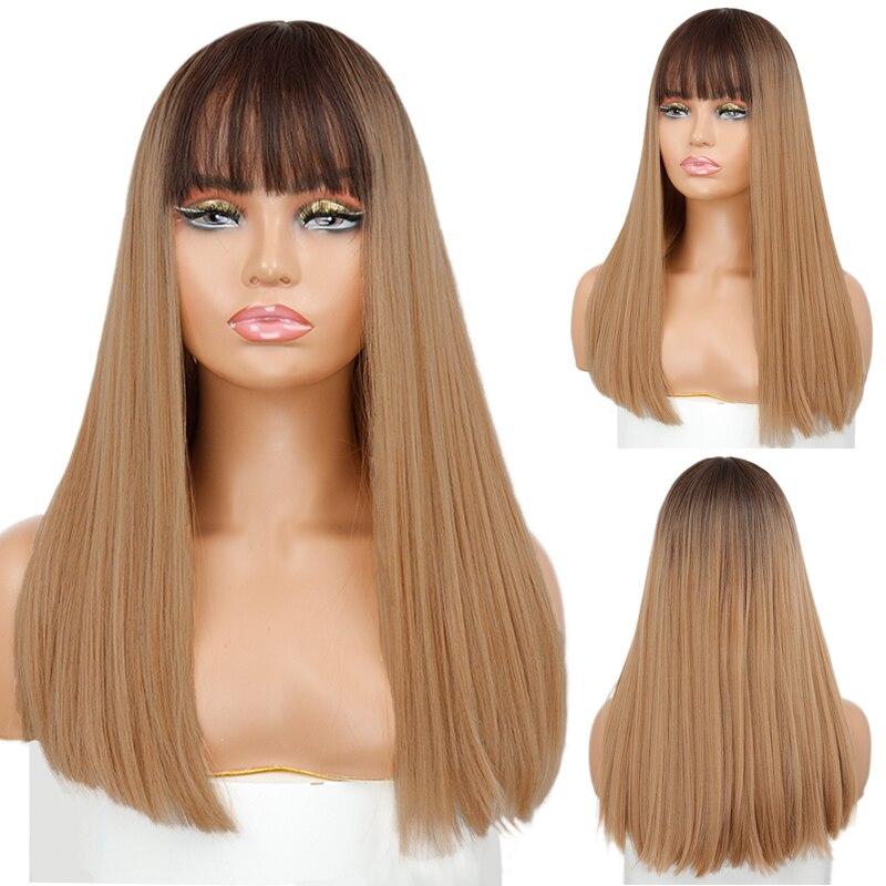 MISSQUEEN Ombre maro auriu păr lung drept Lolita peruci Bobo cu breton Peruci sintetice pentru femei Cosplay rezistente la căldură